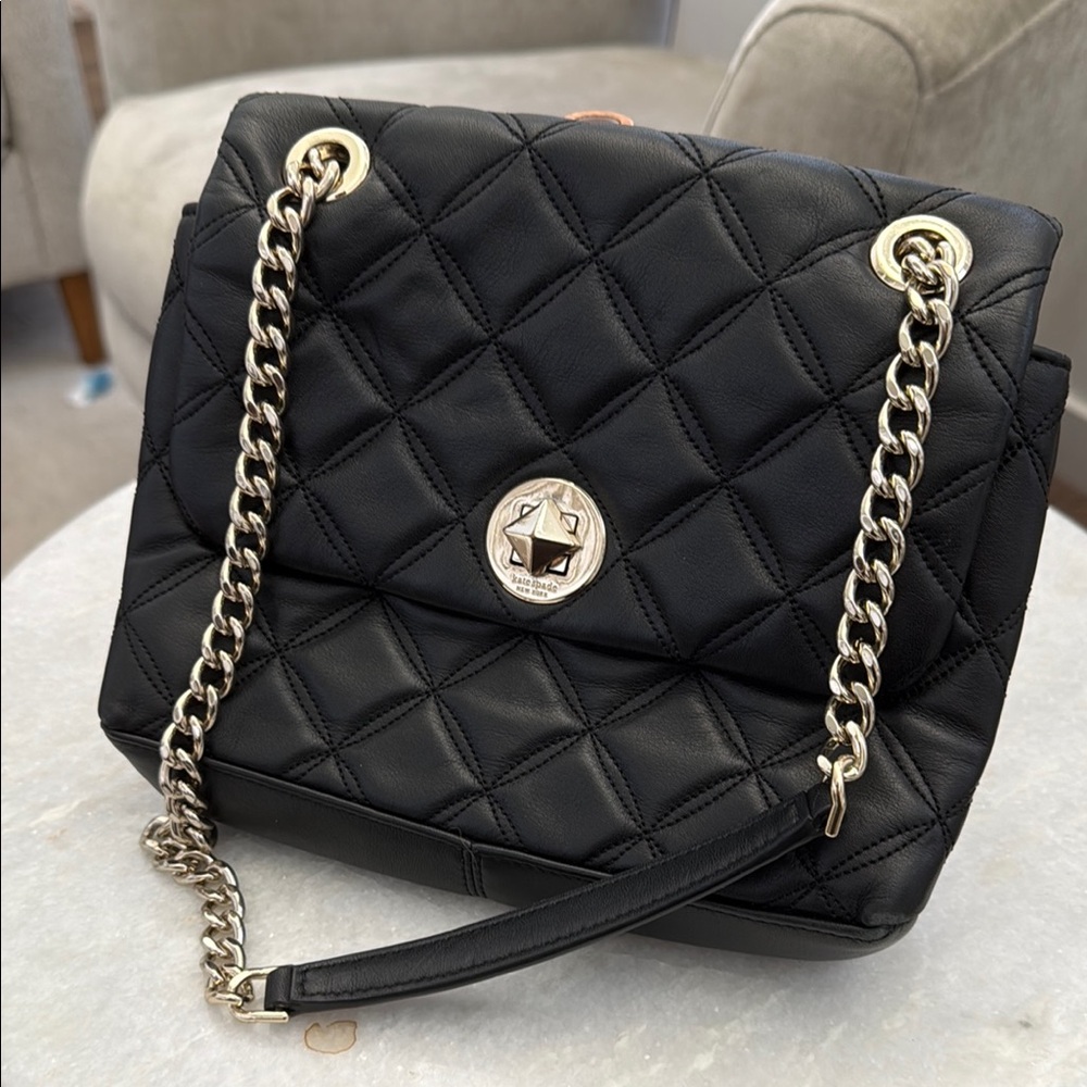 Kate Spade Elegant Black Quilted Chain Shoulder Bag